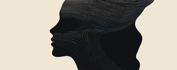 Poster - Abstract profile silhouette with intricate line patterns on a light background.