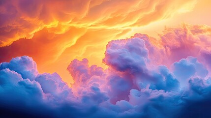 Poster - Sunset landscape abstract background idea. Stunning sunset clouds displaying vibrant colors of orange, pink, and purple.