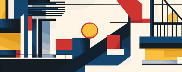 Poster - Colorful abstract geometric art with circles and rectangles in a modern design.