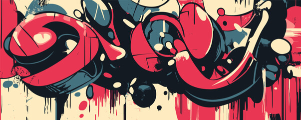 Poster - Abstract graffiti art with bold colors and fluid shapes on urban wall.