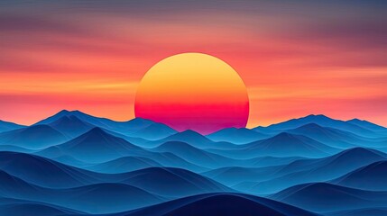 Poster - Sunset landscape abstract background idea. Vibrant sunset over rolling waves, showcasing a stunning blend of colors in the sky.