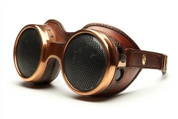 Poster - Unique steampunk headphones with large speakers and a vintage leather design for immersive sound experience