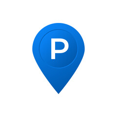 Poster - Blue location marker icon with the letter p, often used to denote a parking location or area.