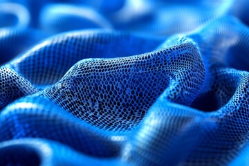 Poster - Blue textured fabric with intricate patterns captured in soft light showcasing its undulating waves and smooth surface detail