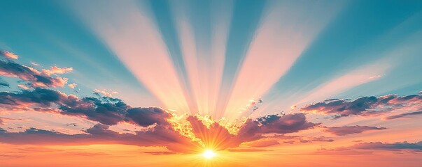 Poster - Sunset landscape abstract background idea. A breathtaking sunset with vibrant colors and rays shining through the clouds.