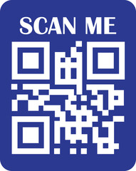 Poster - QR Code Scan blue icon. Scan me text vector. Smartphone usage. Electronic, barcode, digital technology. QR code for mobile app, payment, identification and website isolated on transparent background.