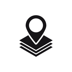 Poster - A stylized geolocation icon with a pin shape and layered base featuring a central circular element.