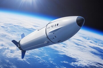 Aufkleber - Rocket launches into space above Earth with stunning views of the atmosphere and clouds