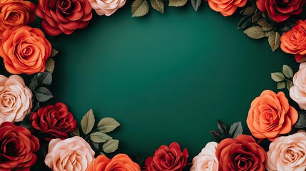 Poster - Negative space design abstract background concept. A vibrant arrangement of roses creating a beautiful floral frame.