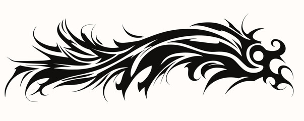 Poster - Tribal flame tattoo design with dynamic black ink abstract patterns.