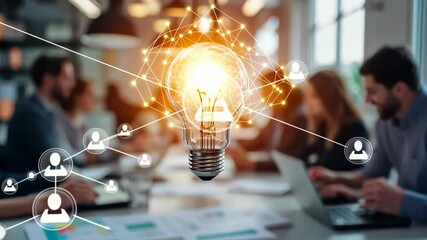 Poster - The lightbulb symbolizes innovation and creativity in business, highlighting the value of fresh ideas, collaboration, and advanced technology for organizational success and efficiency