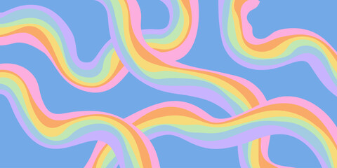 Poster - Rainbow Wavy Abstract Backgound. Cool Colorful Playful Texture. Groovy Psychedelic Stripes. Y2k Funny Vector Texture. Pop Art Retro Bg.