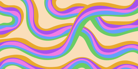Aufkleber - Rainbow Wavy Abstract Backgound. Cool Colorful Playful Texture. Groovy Psychedelic Stripes. Y2k Funny Vector Texture. Pop Art Retro Bg.