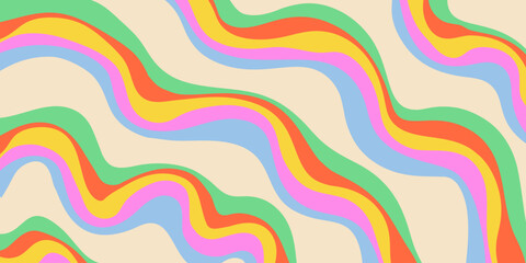 Poster - Rainbow Wavy Abstract Backgound. Cool Colorful Playful Texture. Groovy Psychedelic Stripes. Y2k Funny Vector Texture. Pop Art Retro Bg.