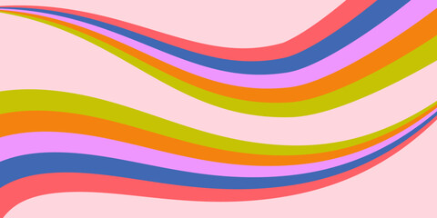 Aufkleber - Rainbow Wavy Abstract Backgound. Cool Colorful Playful Texture. Groovy Psychedelic Stripes. Y2k Funny Vector Texture. Pop Art Retro Bg.