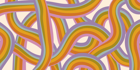 Poster - Rainbow Wavy Abstract Backgound. Cool Colorful Playful Texture. Groovy Psychedelic Stripes. Y2k Funny Vector Texture. Pop Art Retro Bg.