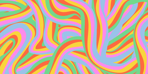 Aufkleber - Rainbow Wavy Abstract Backgound. Cool Colorful Playful Texture. Groovy Psychedelic Stripes. Y2k Funny Vector Texture. Pop Art Retro Bg.