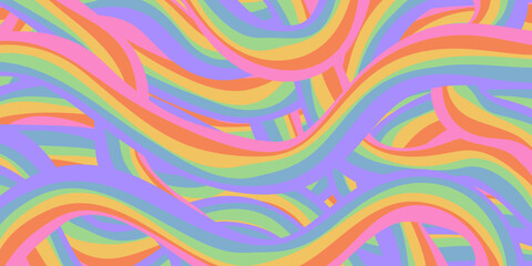 Aufkleber - Rainbow Wavy Abstract Backgound. Cool Colorful Playful Texture. Groovy Psychedelic Stripes. Y2k Funny Vector Texture. Pop Art Retro Bg.