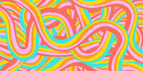 Aufkleber - Rainbow Wavy Abstract Backgound. Cool Colorful Playful Texture. Groovy Psychedelic Stripes. Y2k Funny Vector Texture. Pop Art Retro Bg.