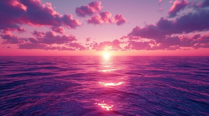 Poster - Sunset over ocean landscapes idea. A vibrant sunset over a tranquil ocean, reflecting shades of pink and purple on water.