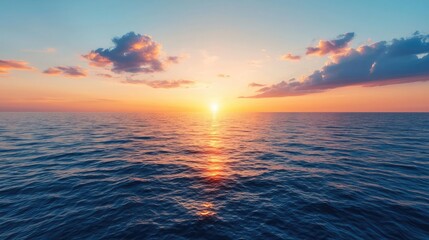 Poster - Sunset over ocean landscapes idea. Stunning sunset over calm ocean waters with vibrant colors in the sky.