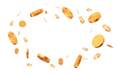 Wall Mural - 3d flying golden canadian dollar coins with different angles. stock vector illustration on isolated 