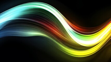 Poster - Vibrant abstract wave design with flowing colors of blue, green, yellow, and red, creating dynamic visual experience with smooth transitions and energetic light trails.