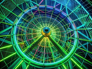 Poster - Y2K Rave Psychedelic Wheel: Neon Green Black Futuristic Aerial Photography