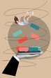 © deagreez - Posterimage collage of young girl falling down in gadget with speech bubble sms