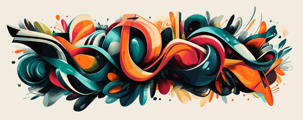 Poster - Colorful abstract graffiti art with dynamic shapes and vibrant curves.