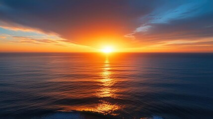 Poster - Sunset over ocean landscapes idea. A breathtaking sunset over a calm ocean, showcasing vibrant colors and serene beauty.