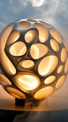 Poster - Unique light fixture casting soft glow amidst fog in artistic indoor space