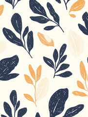 Poster - Botanical Bliss: An artful arrangement of stylized leaves and foliage in a seamless pattern, exuding a sense of freshness and organic design.