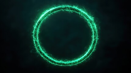 Poster - Glowing Green Energy Circular Light Effect on Dark Background Ideal for Abstract Art and Digital Design Projects