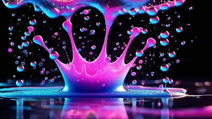 Poster - Vibrant Splash of Pink and Purple Liquid on Dark Background Creating Dynamic and Artistic Visual Effects in Motion