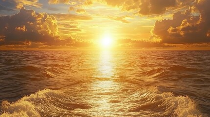 Poster - Sunset over ocean landscapes idea. A stunning sunset over the ocean with golden hues reflecting on the waves.