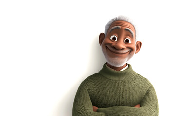 happy smiling cartoon character old senior elder mature african man person portrait wearing dark gre