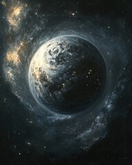 Wall Mural - ethereal planet in cosmic nebula with celestial light and swirling space dust in deep universe