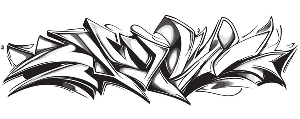 Poster - Black and white abstract graffiti art with sharp lines and dynamic shapes.