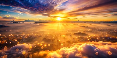 Poster - Warm Glow Bokeh Abstract Aerial Photography Background