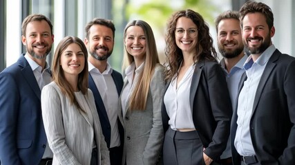 Poster - A skilled group of motivated business professionals stands confidently in a modern office, showcasing the teamwork and innovation that define todays dynamic workplace environment