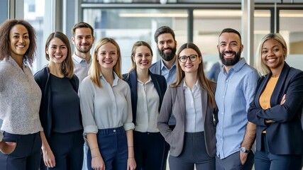 Poster - In a modern office, a diverse group of skilled professionals exemplifies teamwork and collaboration, highlighting their camaraderie and collective effort to achieve common goals and foster creativity