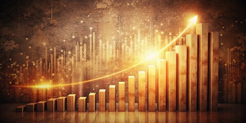 Poster - Vintage Style 3D Render: Glowing Investment Growth Bars Showing Profitability
