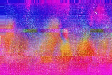 Wall Mural - vibrant glitch art in neon pink, blue, orange. 80s, retro style, trippy, distortion effects. posters