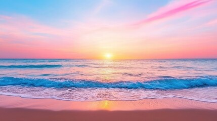Aufkleber - Sunset over ocean landscapes idea. Stunning sunset over the ocean with vibrant colors and gentle waves on the shore.