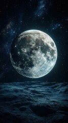 Wall Mural - majestic moonscape with craters and stars in a dark sky evoking lunar exploration and celestial wond