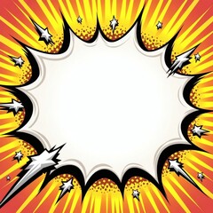Poster - an explosive comic book style speech bubble with vibrant colors and radiating lines. This design is perfect for conveying a sense of impact and excitement