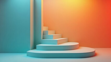 Aufkleber - a modern staircase and platform with vibrant lighting, perfect for product display or presentation. The scene has gradient walls creating a striking backdrop