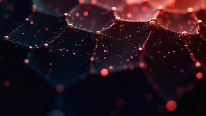 Aufkleber - intricate, abstract hexagonal pattern with a futuristic and technological vibe. The image features a network of interconnected nodes glowing with a red light