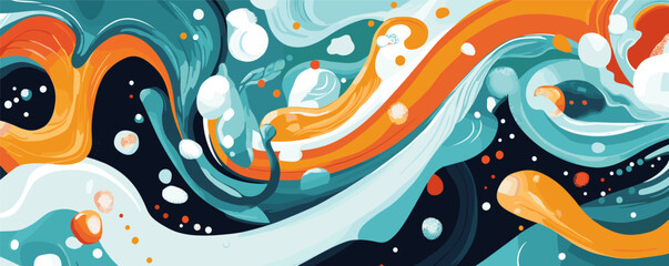 Poster - Abstract colorful swirling patterns in dynamic waves and fluid forms.
